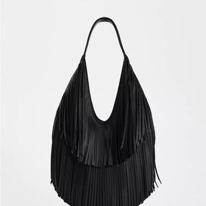 Zara Black Fringed Hobo Bag